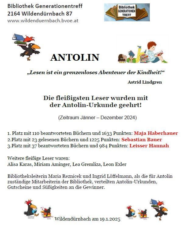 Antolin Siegerehrung für das Lesejahr 2024 