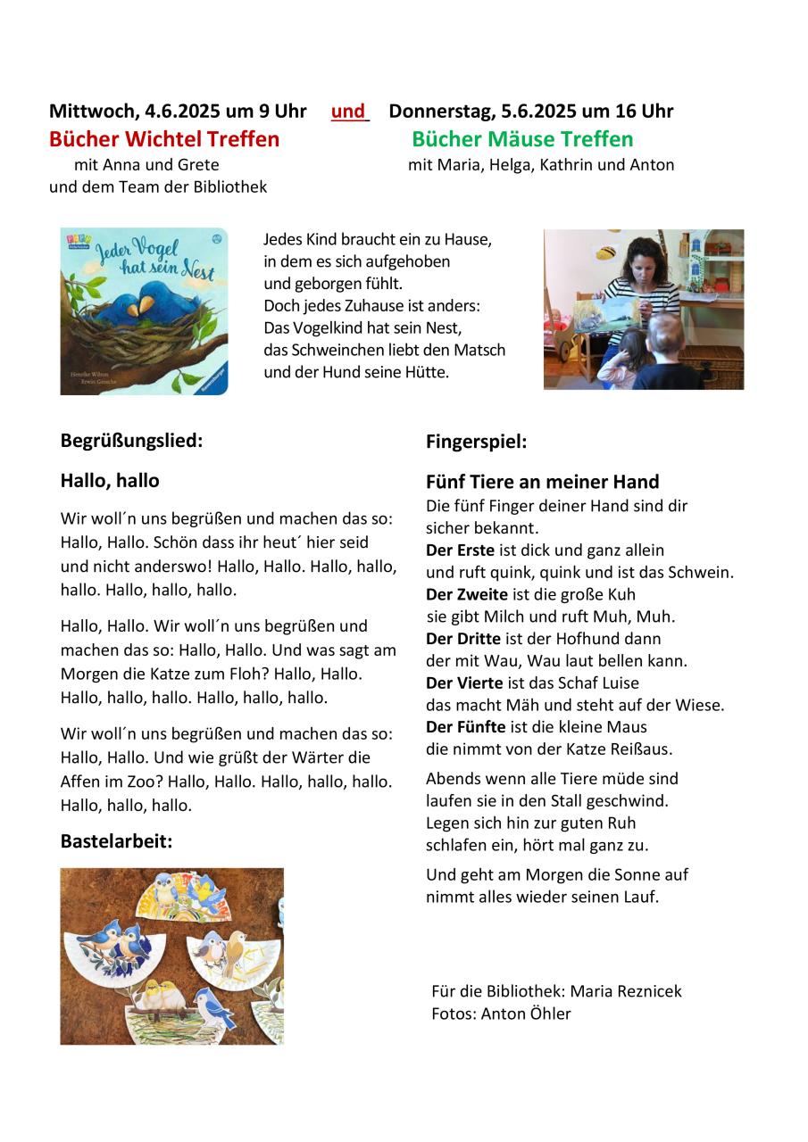 Jeder Vogel hat sein Nest