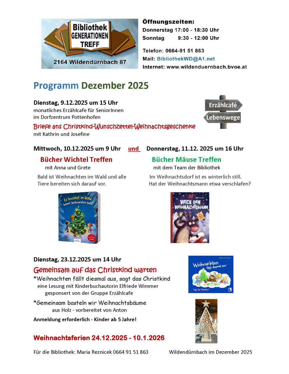 Erzählcafe, Bücher Wichtel und Bücher Mäuse Treffen und Warten auf das Christkind