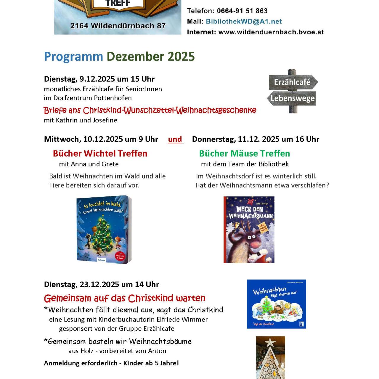 Erzählcafe, Bücher Wichtel und Bücher Mäuse Treffen und Warten auf das Christkind